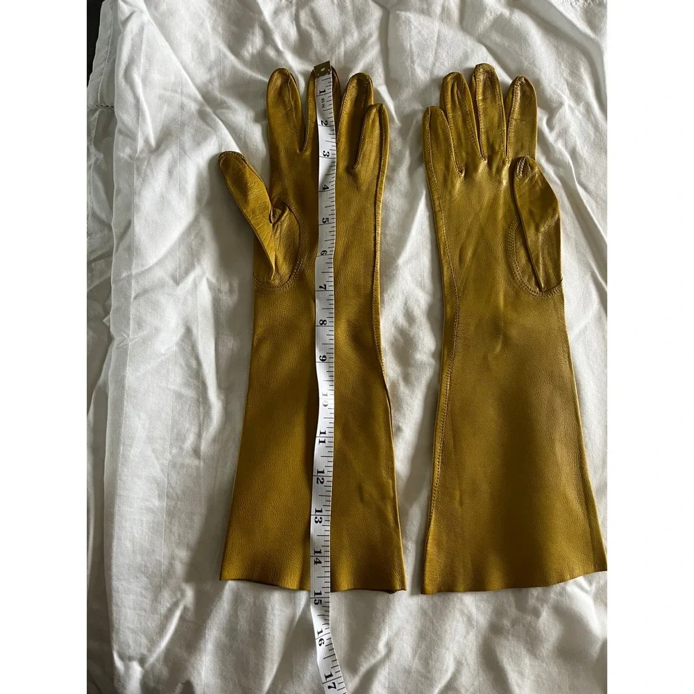 VINTAGE HAMMER OF HOLLYWOOD Long Leather Gloves in Mustard Yellow Hand Made